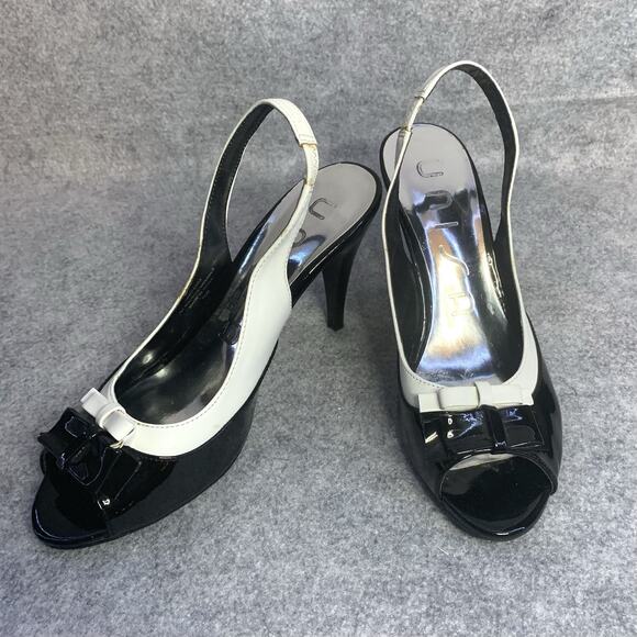 Unisa Womens Black And White Peep Toe Heels With Bows, 4” Heel, Size 7.5 - Picture 2 of 9
